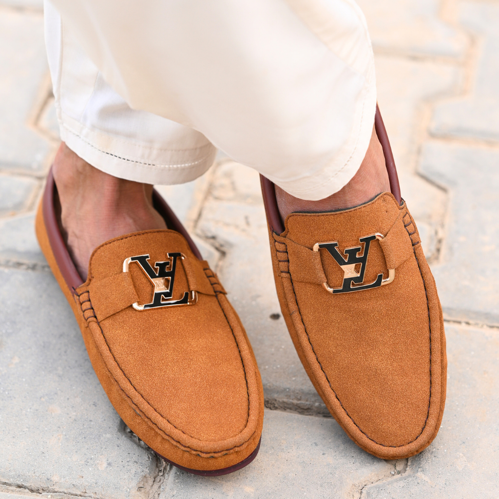 Luxe Suede Monogram Buckle Loafer – Camel Tan