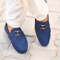 Luxe Suede Buckle Loafer – Navy Blue
