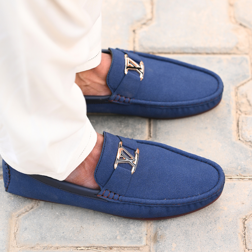 Luxe Suede Buckle Loafer – Navy Blue