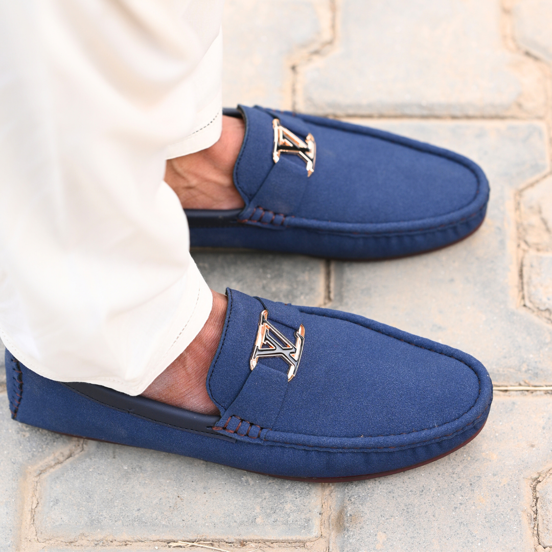Luxe Suede Buckle Loafer – Navy Blue