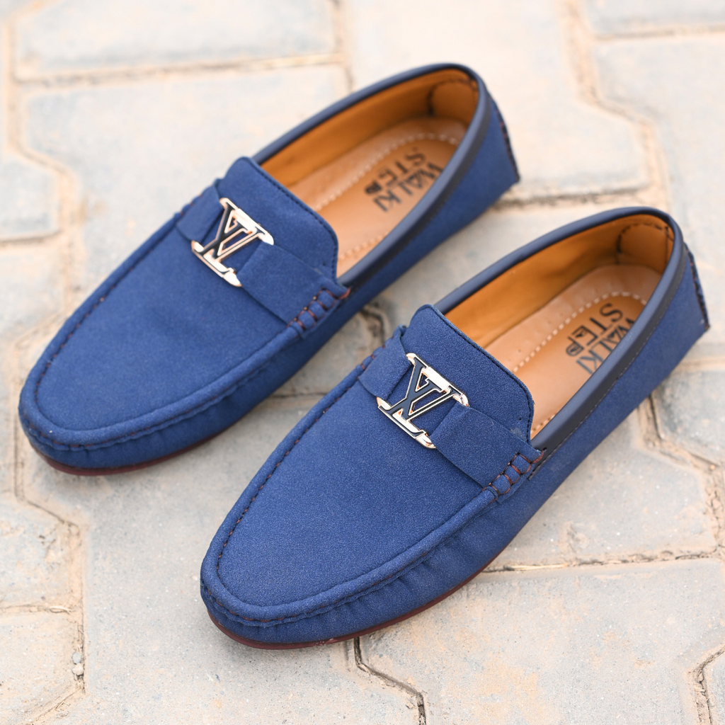 Luxe Suede Buckle Loafer – Navy Blue